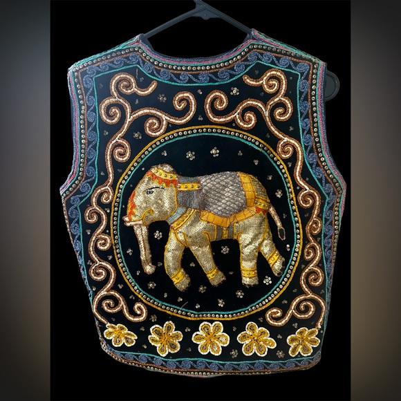 VTG Opulent Beaded Embroidered Indian Vest 3-D Elephants S/M - Picture 1 of 7